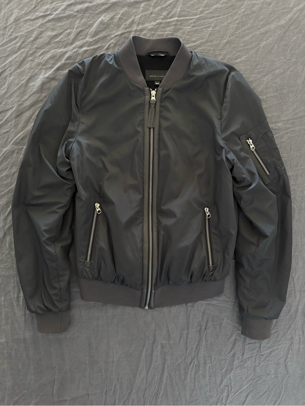 Mackage for Aritzia Dark Gray Cara Bomber Jacket with Leather Trim - Size XS